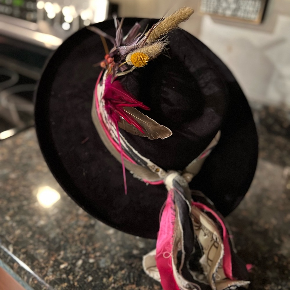 Upcycled black fedora hat
